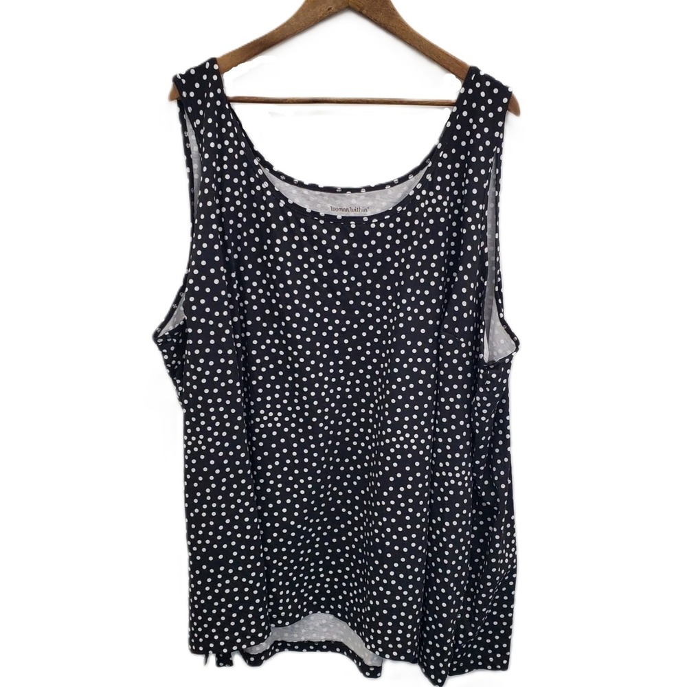 Woman Within Womens Black & White Polka-Dot Tank Top Plus Size 5X Summer Cotton